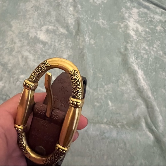 Brown Leather Embossed Floral Belt - Picture 5 of 6